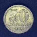 50 Centavos  1956  Bronze-Alumínio   FC   (módulo reduzido)  Série Armas da República