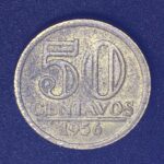 50 Centavos  1956  Bronze-Alumínio   MBC  (módulo reduzido)  Série Armas da República