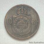 MOEDA 10 Réis 1869 BRONZE  ( com  ponto no "S" do réis) BRUXELAS  MBC - Imagem 2