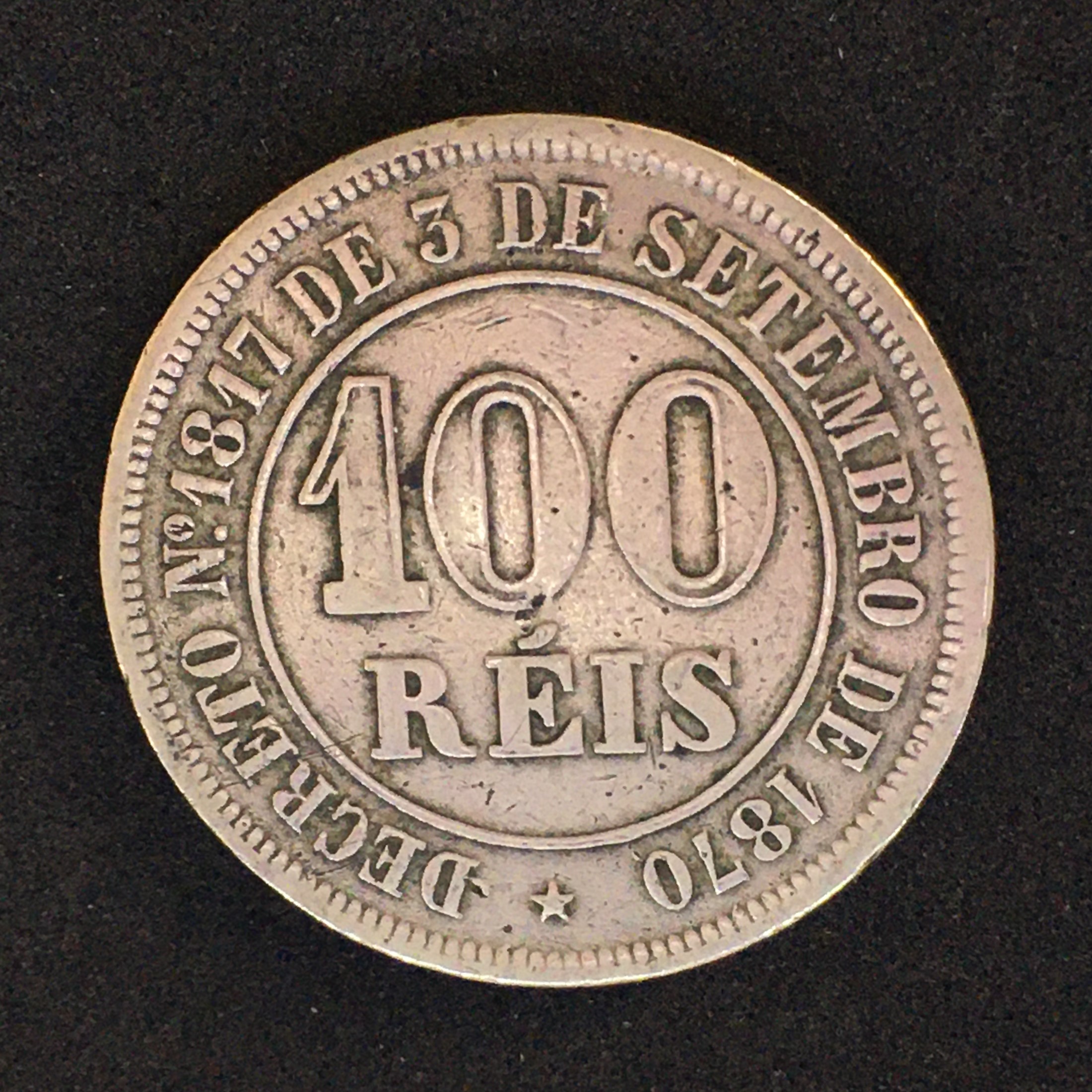 MOEDA 100 Réis 1882 CUPRO-NÍQUEL  FUNDO LISO MBC