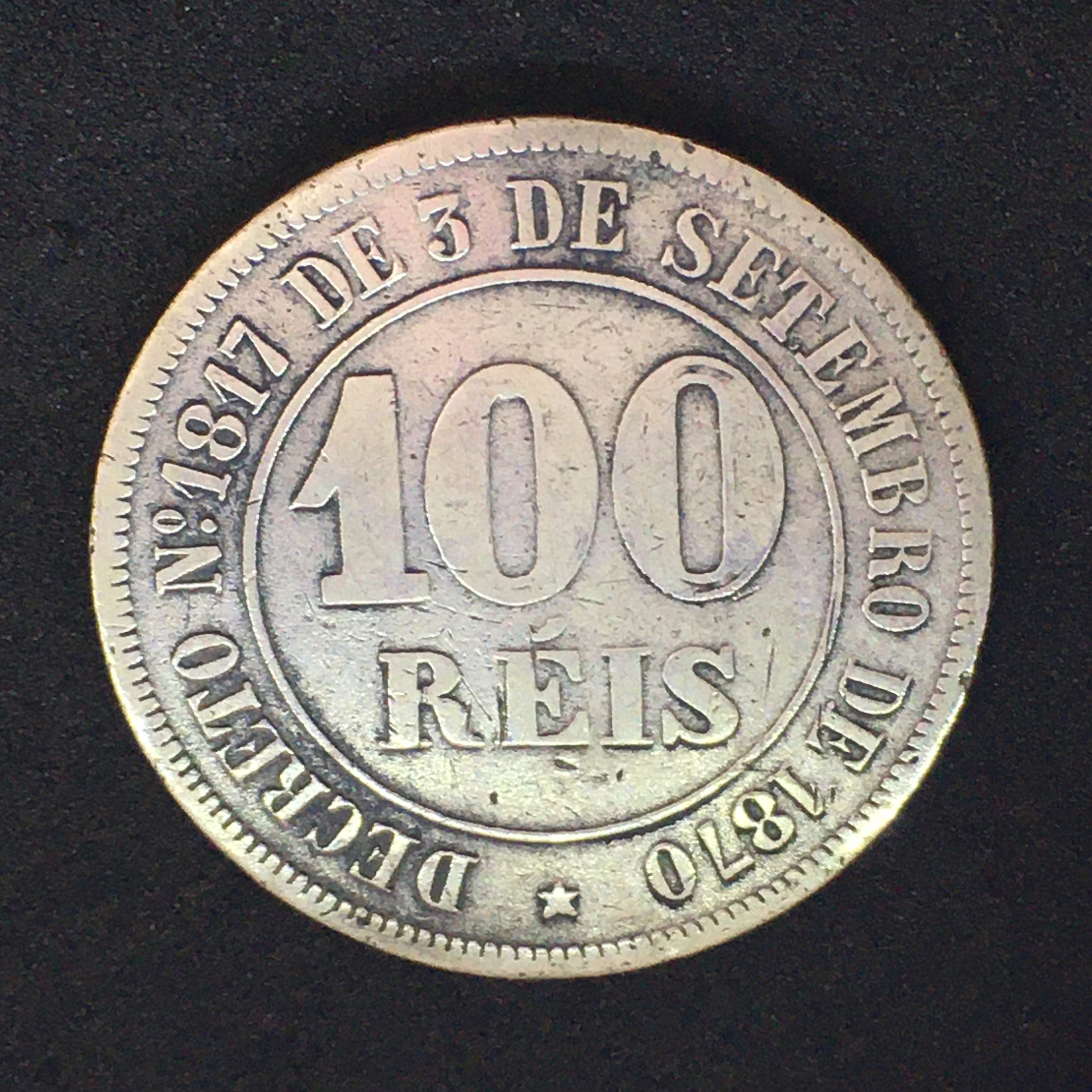 ID 19161 (1) MOEDA 100 Réis 1871 CUPRO-NÍQUEL FUNDO LISO MBC - Imagem 1