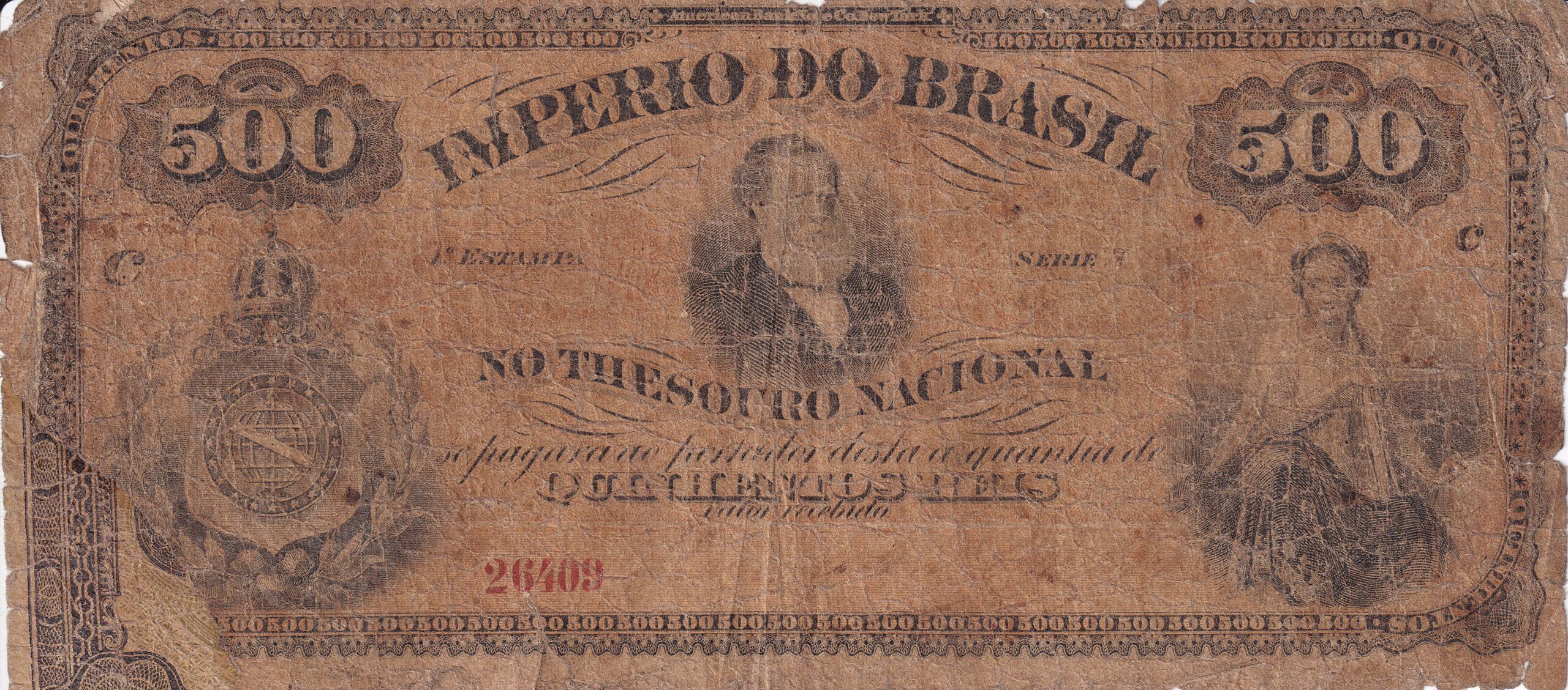 R008 3 R008 CÉDULA 500 MIL RÉIS 1874 - 1ª Estampa (ABN) - série 1/60 - BC - Imagem 1