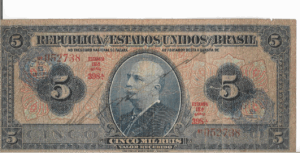 C 002 - CÉDULA 5 CRUZEIRO 1942 - Carimbo -TESOURO NACIONAL - 1ª Estampa (ABN) - Série 375-436 - MBC