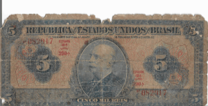 C002 - CÉDULA 5 CRUZEIRO 1942 - Carimbo -TESOURO NACIONAL - 1ª Estampa (ABN) - Série 375-436 - UTG