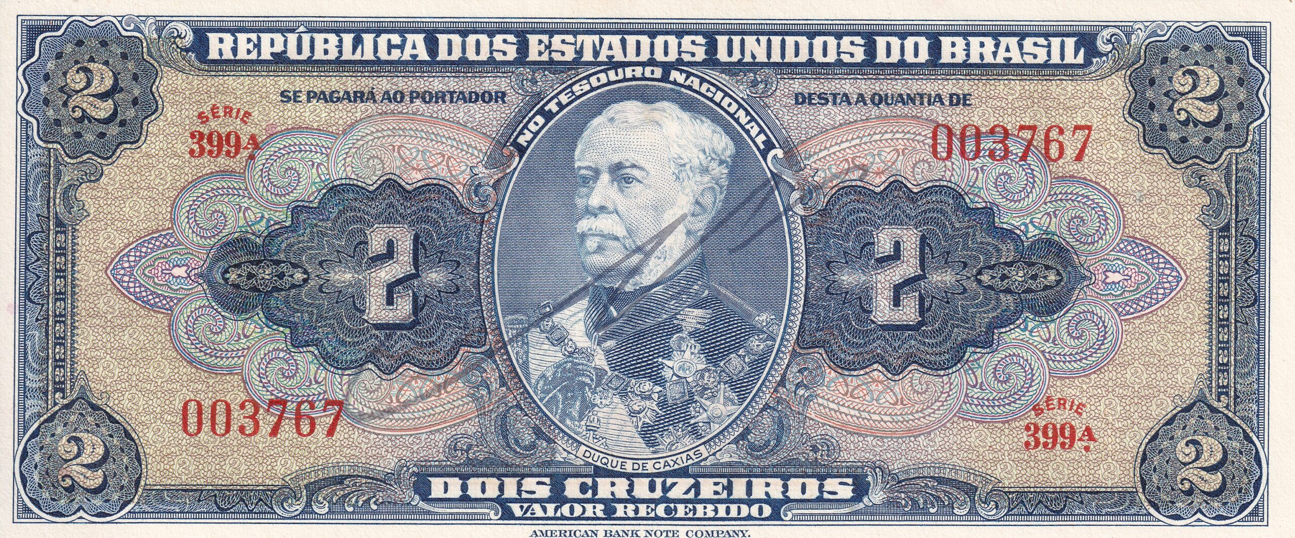 C014 C 014 - CÉDULA 2 CRUZEIRO 1944 -TESOURO NACIONAL - 1ª Estampa (ABN) - FE - Imagem 1