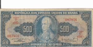 C047 - CÉDULA 500 CRUZEIROS 1962 - TESOURO NACIONAL - 1ª Estampa (ABN) - MBC