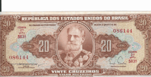 C084 - CÉDULA 20 CRUZEIROS 1955 - TESOURO NACIONAL - 2ª Estampa (TLR) - FE (leves manchas)