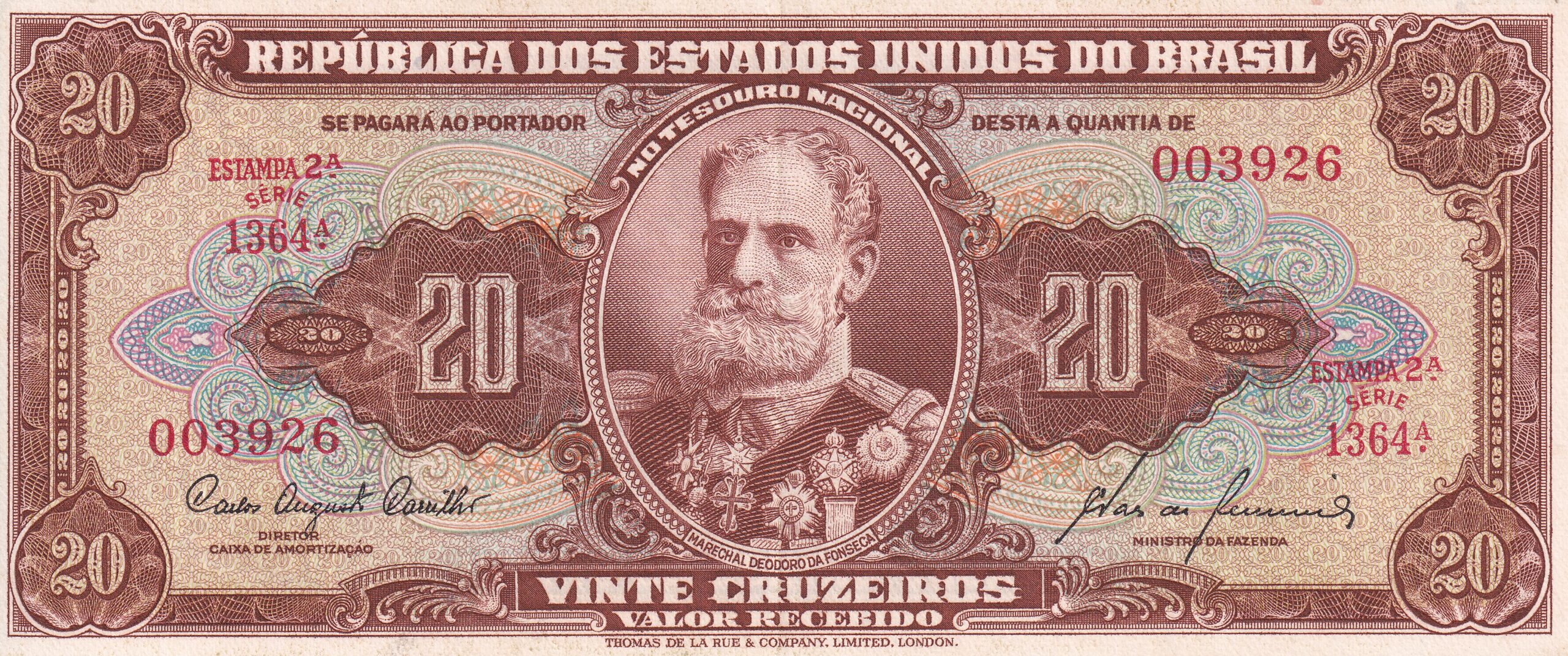 C087 1 C 087 - CÉDULA 20 CRUZEIROS 1960 - TESOURO NACIONAL - 2ª Estampa (TLR) - Soberba - Imagem 1