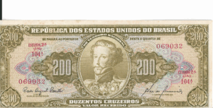 C098 - CÉDULA 200 CRUZEIROS 1960 - TESOURO NACIONAL - 2ª Estampa (TLR) - FE (com manchas na borda)