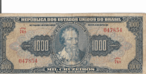 C104 - CÉDULA 1000 CRUZEIROS 1949 - TESOURO NACIONAL - 2ª Estampa (TLR) - MBC