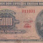 C 123 - CÉDULA  5 CRUZEIRO NOVO  c/c em 5000 CRUZEIROS 1967 - BANCO CENTRAL DO BRASIL  - 1ª Estampa (ABN) - MBC