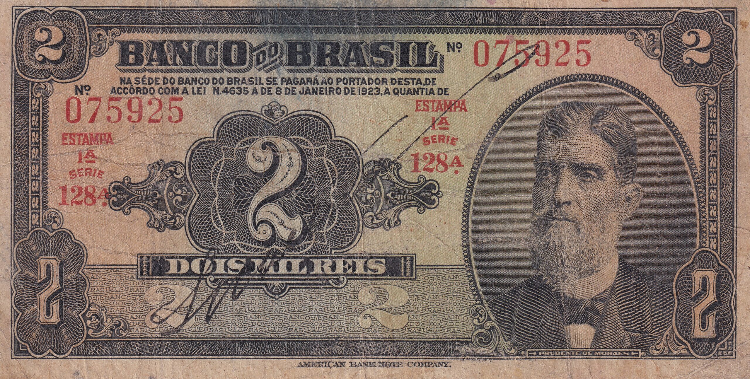 R194a 2 R 194a - CÉDULA 2 MIL RÉIS 1923 - República - Banco do Brasil -1ª Estampa (ABN) - Série 1-94 e 126-150- MBC - Imagem 1
