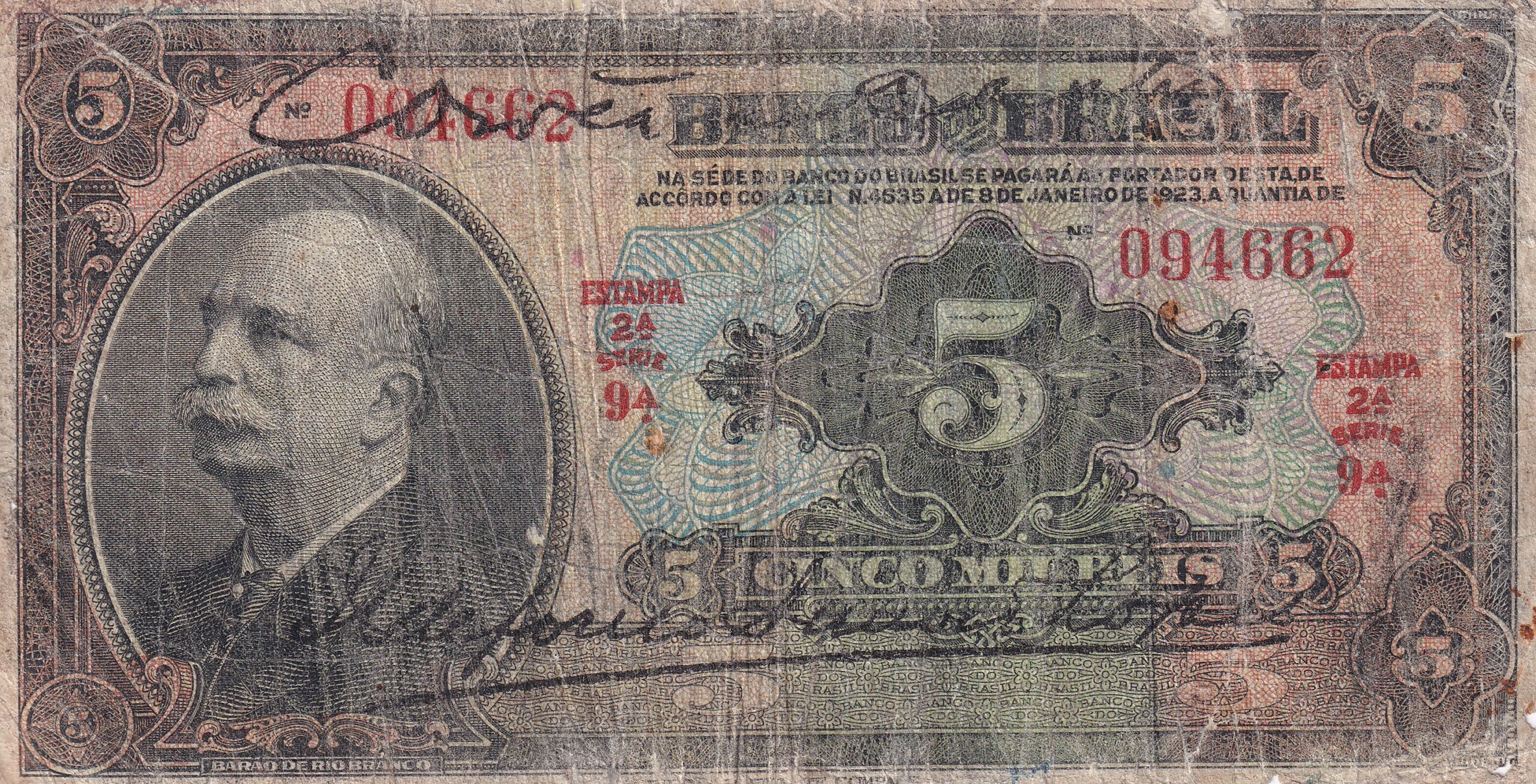 R203b 3 R 203a - CÉDULA 5 MIL RÉIS 1930 - República - Banco do Brasil -2ª Estampa (ABN) - Série 25-30 - BC (bordas aparadas) - Imagem 1