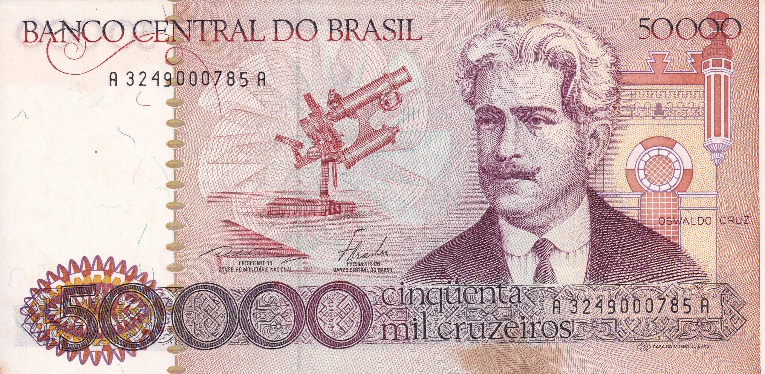C175 C 175 - CÉDULA 50.000 CRUZEIROS 1986 - BANCO CENTRAL DO BRASIL - CMB - FE (com manchas) - Imagem 1