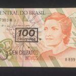 C 211 - CÉDULA  100 CRUZEIROS C/C EM 100 CRUZADOS NOVOS  1990 - BANCO CENTRAL DO BRASIL  - CMB  - MBC