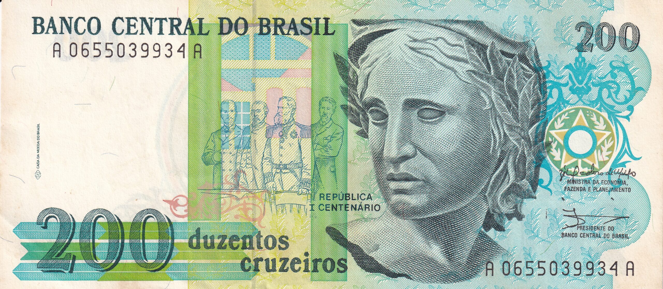 C215 C215 - CÉDULA 200 CRUZEIROS 1990 - BANCO CENTRAL DO BRASIL - CMB - FE - Imagem 1