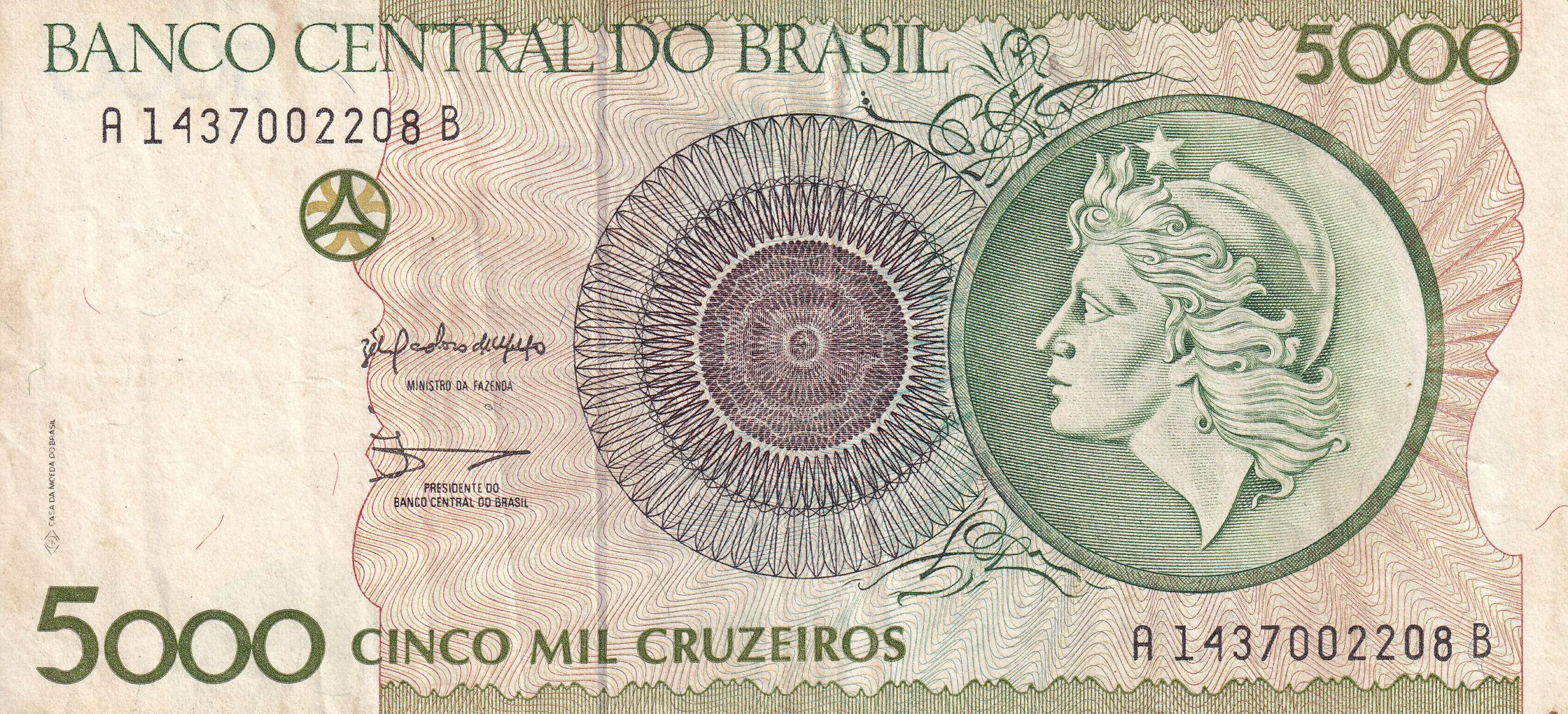 C222 1 C 222 - CÉDULA 5000 CRUZEIROS 1990 - BANCO CENTRAL DO BRASIL - CMB - CÉDULA PROVISÓRIA - Soberba - Imagem 1