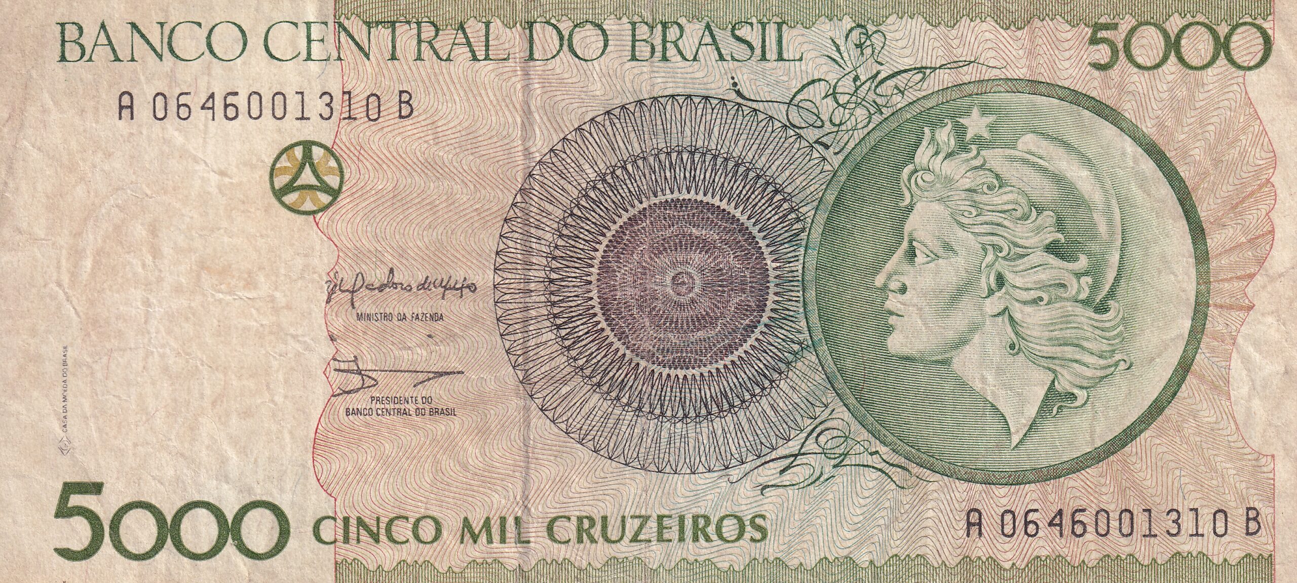 C222 2 C 222- - CÉDULA 5000 CRUZEIROS 1990 - BANCO CENTRAL DO BRASIL - CMB - CÉDULA PROVISÓRIA - MBC - Imagem 1