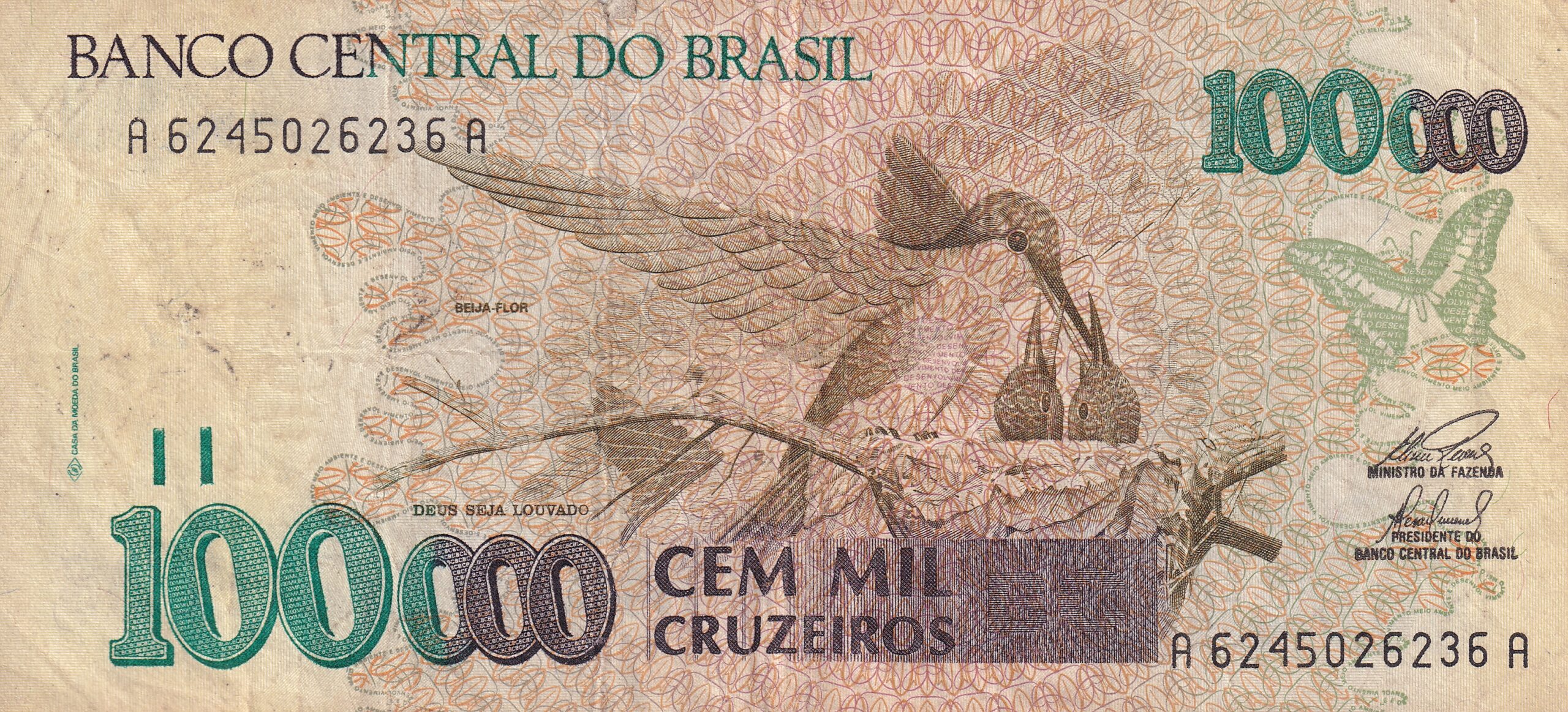 C229 2 C 229 - CÉDULA 100.000 CRUZEIROS 1993 - BANCO CENTRAL DO BRASIL - CMB - MBC - Imagem 1