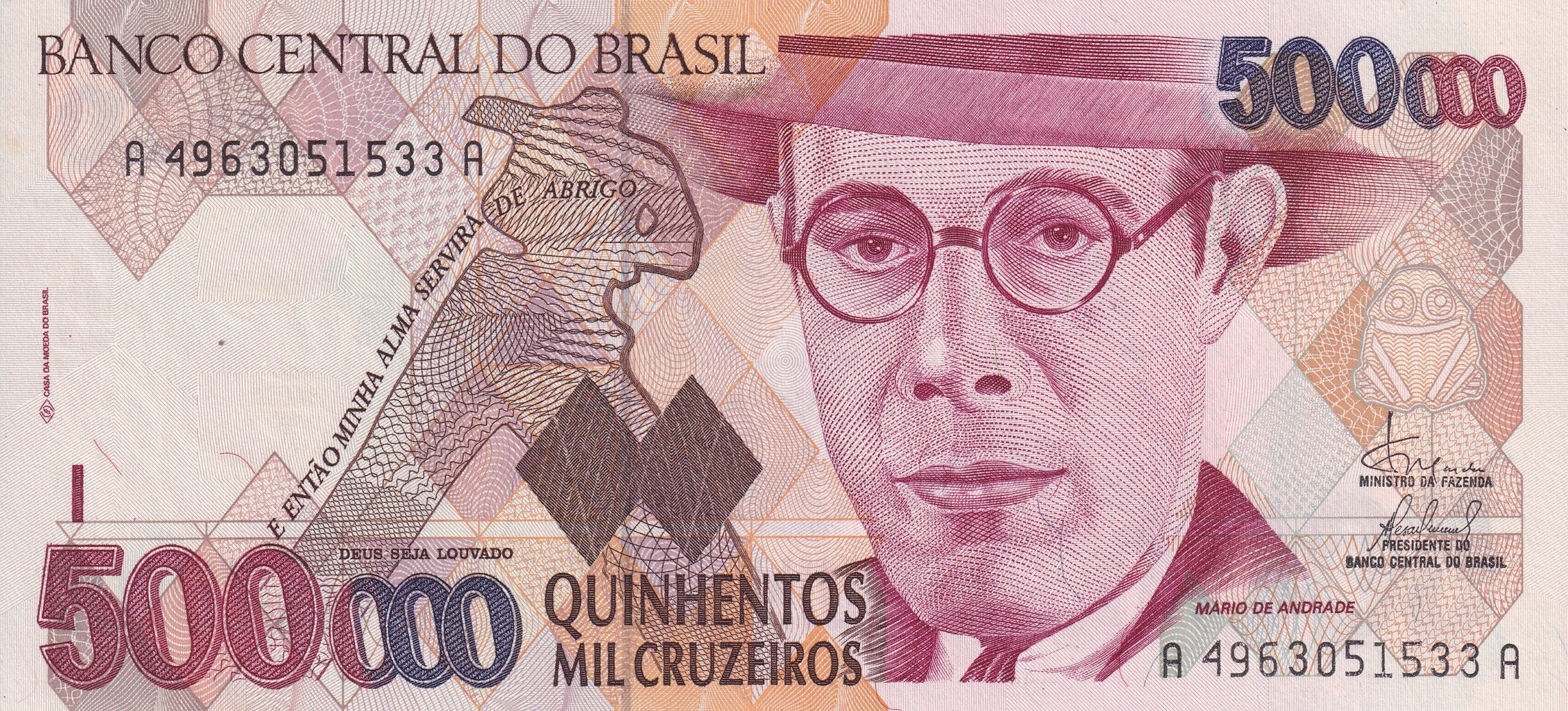 C232 C232 - CÉDULA 500.000 CRUZEIROS 1993 - BANCO CENTRAL DO BRASIL - CMB - FE - Imagem 1