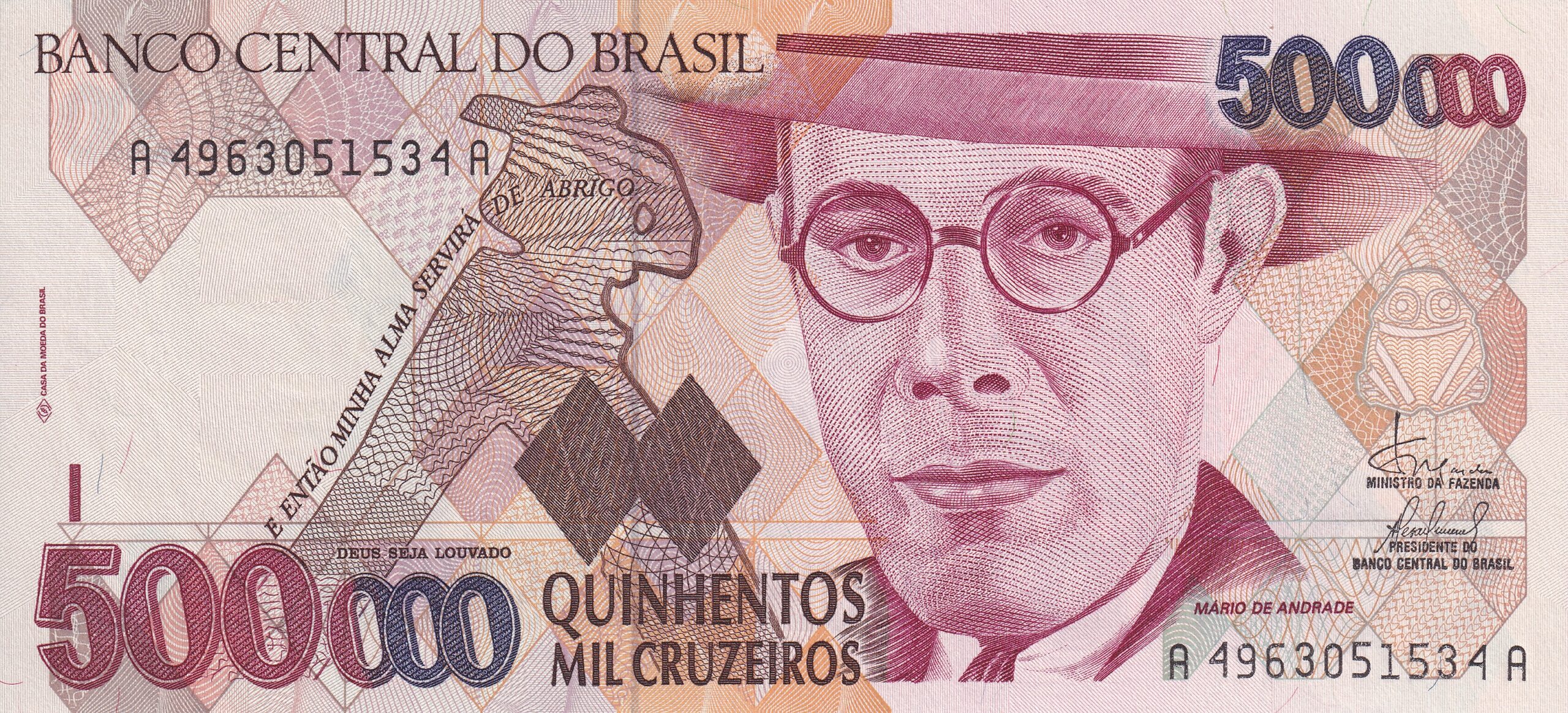 C232 C232 - CÉDULA 500.000 CRUZEIROS 1993 - BANCO CENTRAL DO BRASIL - CMB - FE - Imagem 1