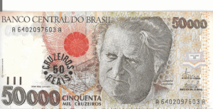 C234 - CÉDULA  50 CRUZEIROS REAIS C/C  EM CÉDULA 50.000 CRUZADOS  1993 - BANCO CENTRAL DO BRASIL  - CMB  - FE