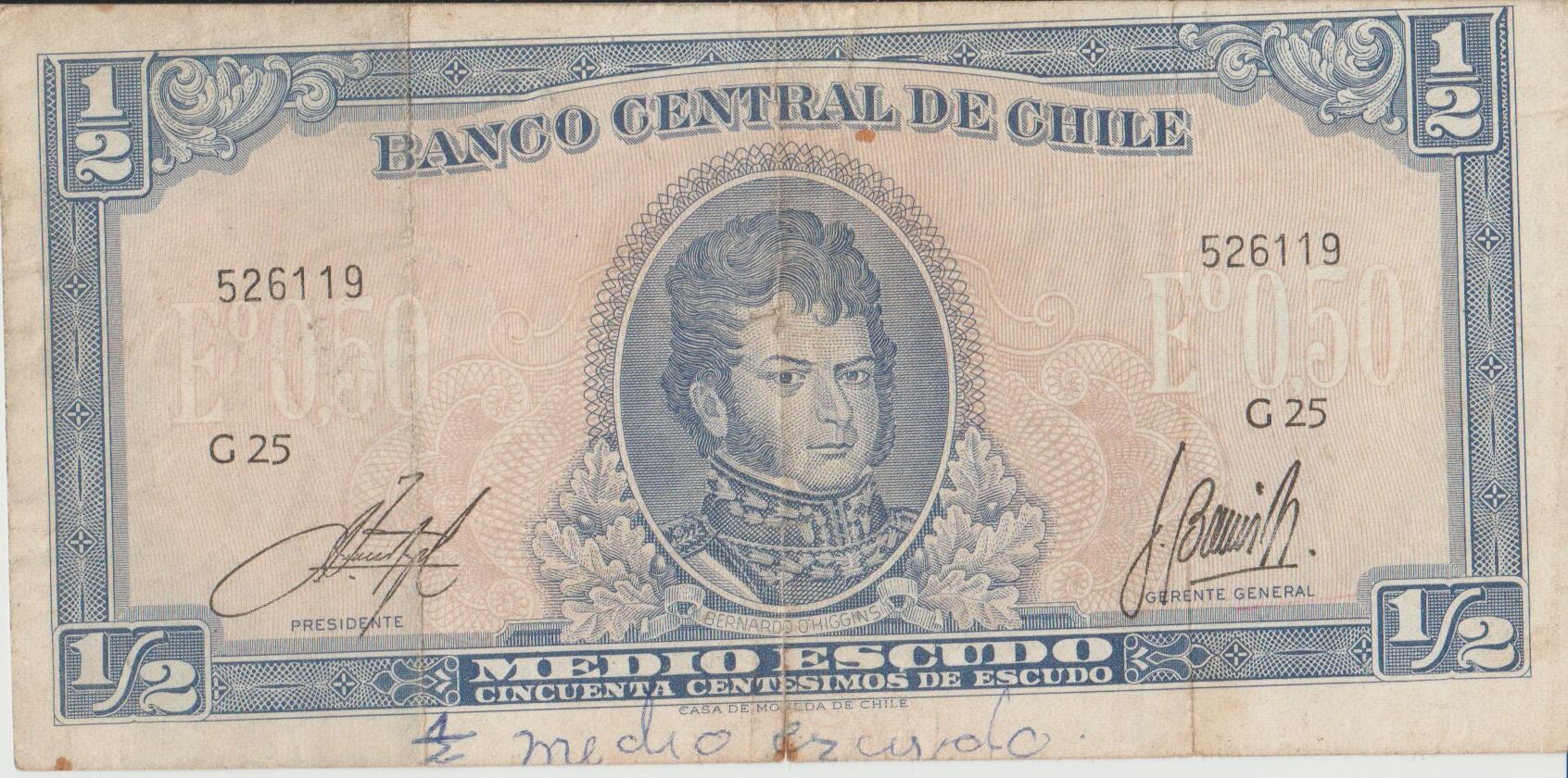 p 134d mbc P 134d - Chile - ½ Escudo 50 Centésimos de Escudo - MBC - Imagem 1