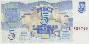 P 37 -LETONIA  5 RUBLIS 1992 FE