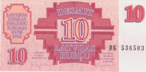 P 38 - LETONIA  10 RUBLIS 1992 FE