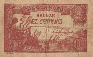 P 96 -  PORTUGAL  10 CENTAVOS (BRONZE) 1917 MBC