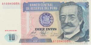 P 129a -  PERU 10 INTIS 1987 FE