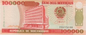 P 139 -  MOCAMBIQUE  100000 METICAIS  1993 FE