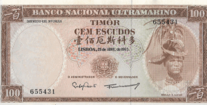 P 28f - TIMOR LESTE  100 ESCUDOS   1963 FE (leves manchas)