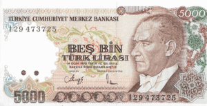 P 198- TURQUIA 5000 LIRA 1990 FE