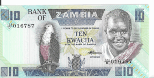 P 26e- ZAMBIA  10 KWACHA 1980-87 FE
