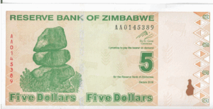 P 93 - ZIMBABWE 5 DOLAR 2009 FE
