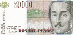 P445  - Colômbia - 2000 Peso Ouro  - 1997- FE