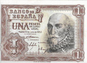 P144a- ESPANHA 1 PESETAS 1953 FE