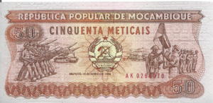 P 129 -  MOCAMBIQUE  50 METICAIS  1986 FE