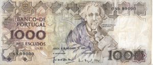 P 181f -  PORTUGAL  1000 ESCUDOS 1989 MBC
