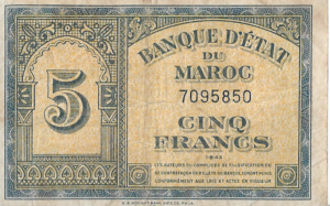 P 24 - MARROCOS 5 FRANCS 1943 MBC