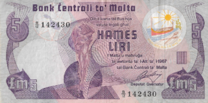 P 35a - MALTA  5 LIRI/POUNDS  1989 MBC