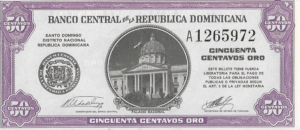 P 89a  - REPÚBLICA DOMINICANA 50 CENTAVOS ORO 1961 FE