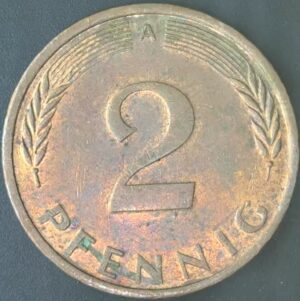 KM#106A A - ALEMANHA 2 PFENNIG 1991 "letra A" MBC