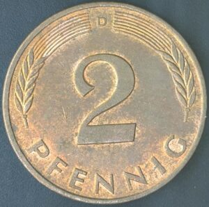 KM#106A D - ALEMANHA 2 PFENNIG 1992 "letra D" MBC