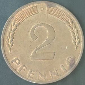 KM#106A D - ALEMANHA 2 PFENNIG 1969 "letra D"  MBC
