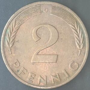KM#106A D - ALEMANHA 2 PFENNIG 1977 "letra D"  MBC