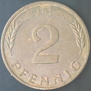 KM#106A D - ALEMANHA 2 PFENNIG 1984 "letra D" MBC