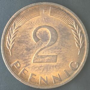 KM#106A F - ALEMANHA 2 PFENNIG 1976 "letra F"  MBC