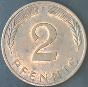 KM#106A F - ALEMANHA 2 PFENNIG 1977 "letra F"  MBC